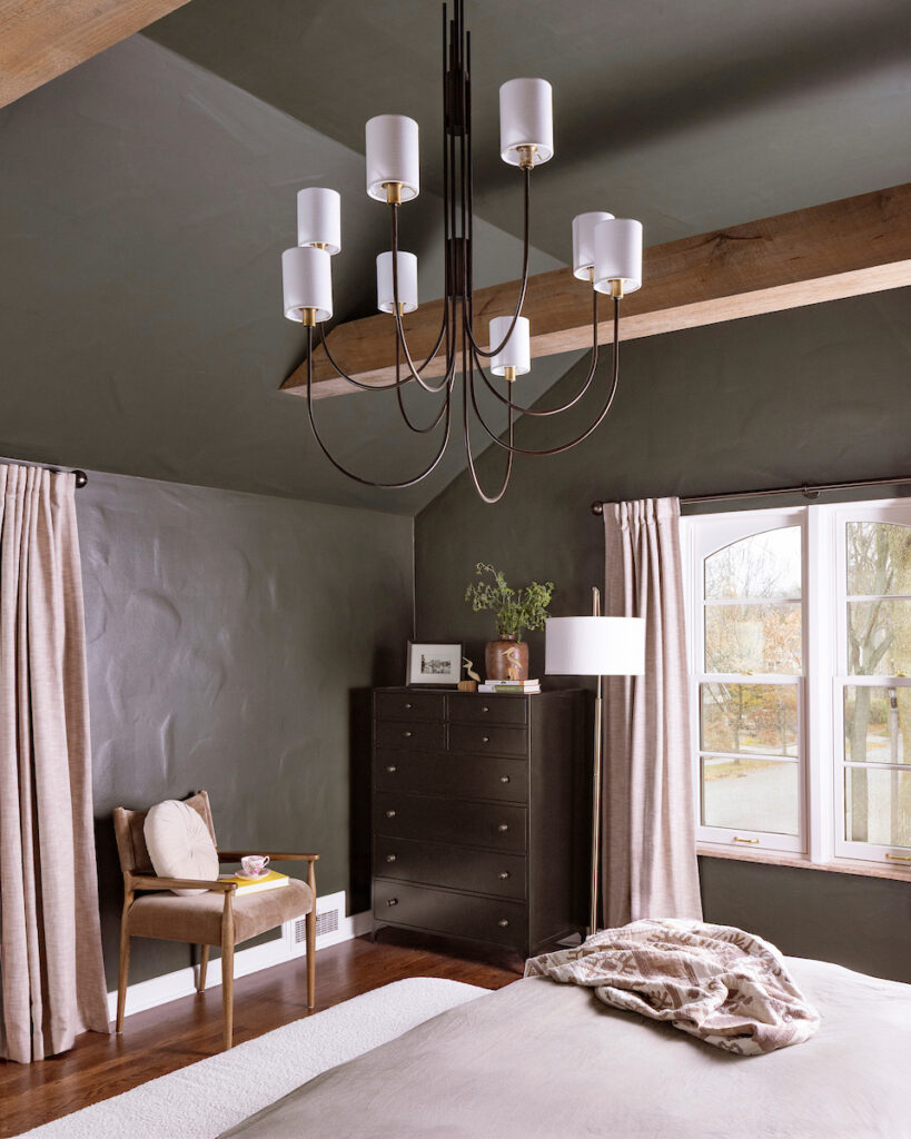 Whitefish Bay Bedroom Vaulted Ceiling Chandelier Remodel and Design by Refined & Co.