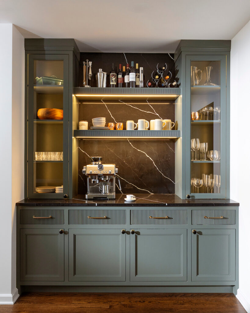 Whitefish Bay Kitchen Coffee Bar With Lights Remodel and Design by Refined & Co.